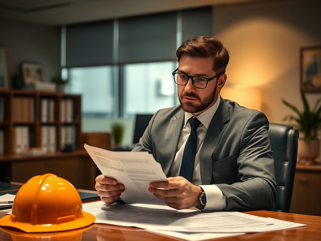Contractors pollution liability insurance specialist reviewing coverage documents